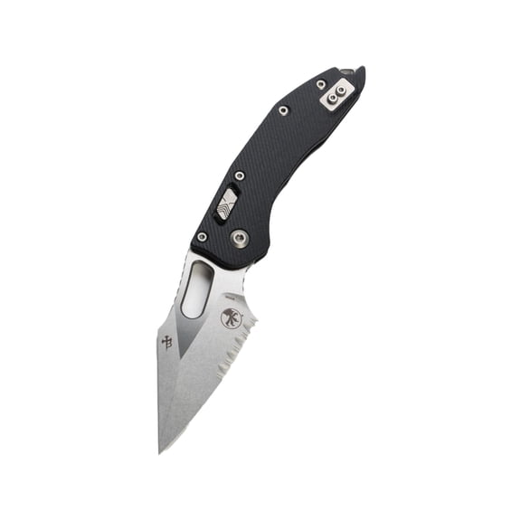 Microtech Stitch S/E Ram - Lok Fluted G-10 Part Serrate 3.71in Folding Knife, Black