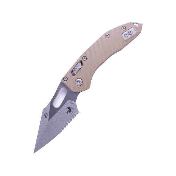 Microtech Stitch S/E Ram - Lok Fluted G-10 Part Serrate 3.71in Folding Knife, Tan