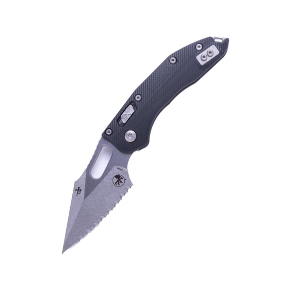 Microtech Stitch S/E Ram - Lok Frag G-10 Full Serrate 3.71in Folding Knife, Black