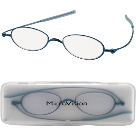 Microvision Optical Flat Fold Ion Reading Glasses With Patented Rolling Hinge Technology and Compact Case For Women and Men, Portable Foldable Eyeglasses, Slim, Compact and Lightweight, Fits in Pocket