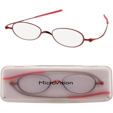 Microvision Optical Flat Fold Ion Reading Glasses With Patented Rolling Hinge Technology and Compact Case For Women and Men, Portable Foldable Eyeglasses, Slim, Compact and Lightweight, Fits in Pocket