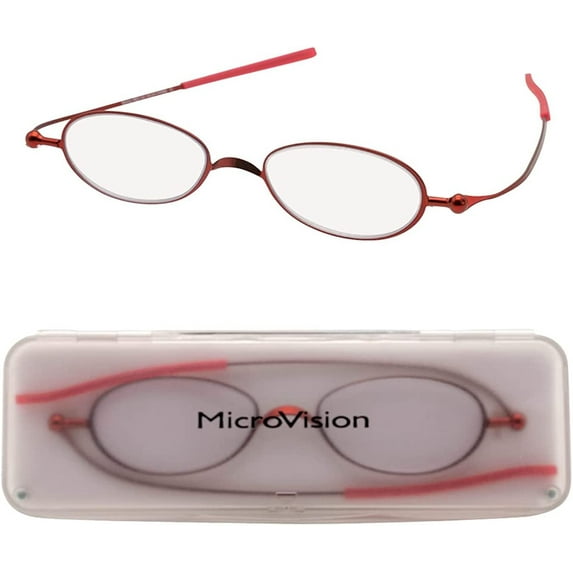 Microvision Optical Flat Fold Ion Reading Glasses With Patented Rolling Hinge Technology and Compact Case For Women and Men, Portable Foldable Eyeglasses, Slim, Compact and Lightweight, Fits in Pocket