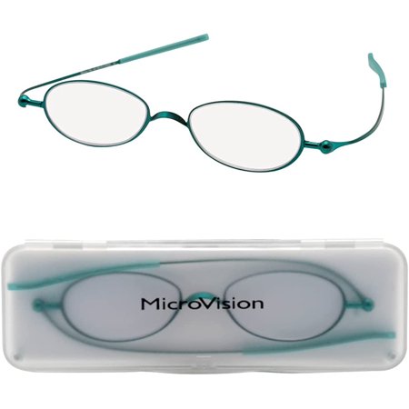 Microvision Optical Flat Fold Ion Reading Glasses With Patented Rolling Hinge Technology and Compact Case For Women and Men, Portable Foldable Eyeglasses, Slim, Compact and Lightweight, Fits in Pocket