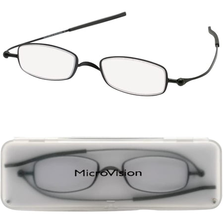 Microvision Optical Flat Fold Ion Reading Glasses With Patented Rolling Hinge Technology and Compact Case For Women and Men, Portable Foldable Eyeglasses, Slim, Compact and Lightweight, Fits in Pocket
