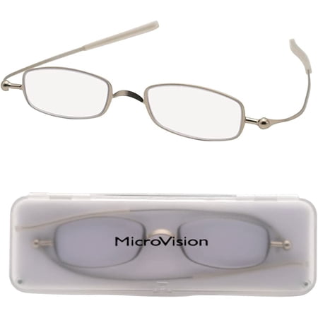 Microvision Optical Flat Fold Ion Reading Glasses With Patented Rolling Hinge Technology and Compact Case For Women and Men, Portable Foldable Eyeglasses, Slim, Compact and Lightweight, Fits in Pocket