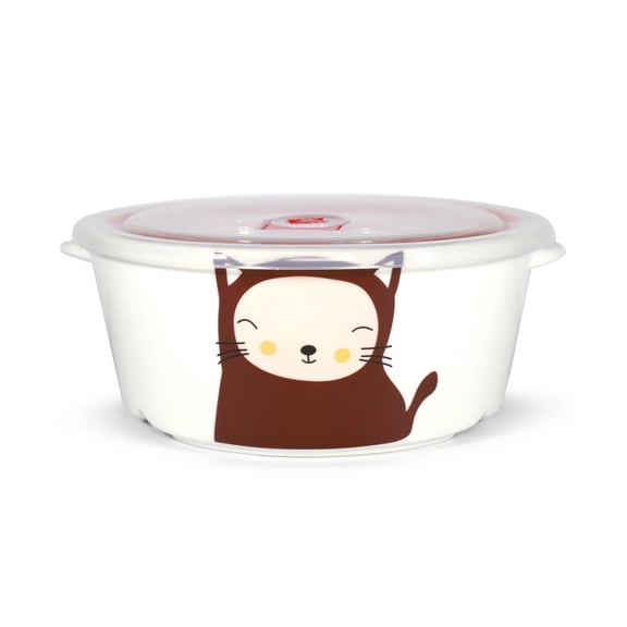 Microwavable Ceramic Bento Box Lunch Box Food Container With Seal Fine Porcelain Round Shape With Dividers