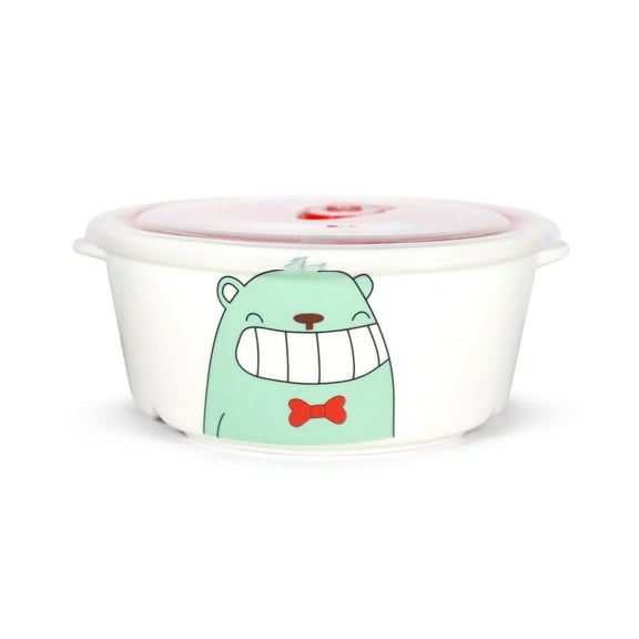 Microwavable Ceramic Bento Box Lunch Box Food Container With Seal Fine Porcelain Round Shape With Dividers