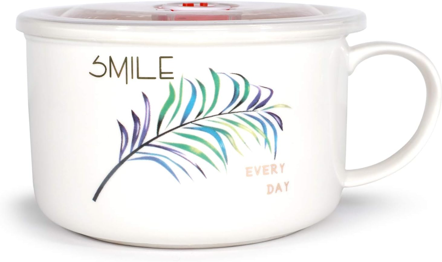 Microwavable Ceramic Noodle Bowl With Handle And Seal Fine Porcelain