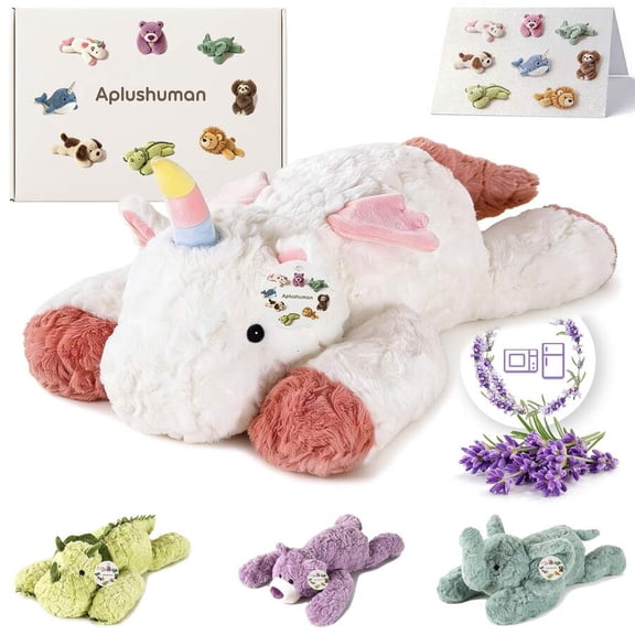 Microwavable Heating Pad Triceratops Winged Unicorn Elephant Bear Plush - Weighted Stuffed Animal Toy With Tourmaline Beads & Lavender - 1.8 Lb For Long Lasting Cozy Warmth