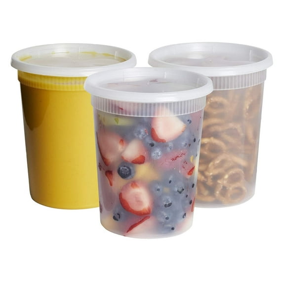 Microwavable Hot and Cold Translucent Plastic Deli Food Storage Container with Lid, 32-Ounce (100-Pack, 32 Oz) 32.0 ounces