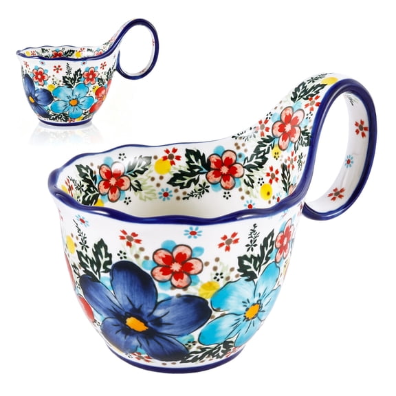 Microwavable Soup Bowl with Loop Handle, with Loop Handle Coffee Milk Ceramic Soup bowl for Mother, Cereal Bowl Great for Fruits, Chili, Stew Style1