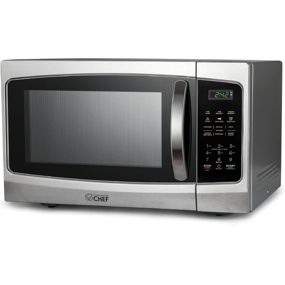 Microwave 1.3 Cu Ft with 10 Power Levels, Microwave with Pull Handle Door Lock, 1000W Countertop Microwave with Timer and Digital Controls, Stainless Steel