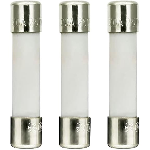 Microwave 20 Amp 250V Fuse, Slow-Blow, 6x30 mm Ceramic Cartridge Fuse Compatible and Universal Replacement Part for Most Brands and Models of Microwaves - 3Pcs