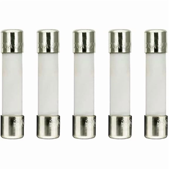 Microwave 20 Amp 250V Fuse, Slow-Blow, 6x30 mm Ceramic Cartridge Fuse Compatible and Universal Replacement Part for Most Brands and Models of Microwaves - 5Pcs