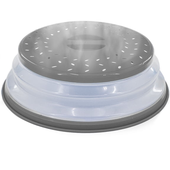 Microwave Anti Splatter Guard Cover - Collapsible Lid for Food Protection and Easy Storage - BPA-Free, Dishwasher Safe, Heat-Resistant, Transparent, Fits Most Microwave Sizes (Gray)