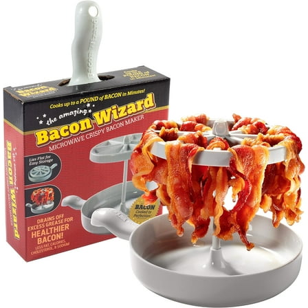 Microwave Bacon Cooker- Bacon Wizard Cooks 1LB of Bacon and Reduces Fat by 40%- Use for Easy Meal Prep- Crispier, Healthier, Quicker Bacon Every time- Grease Catcher Makes Clean Up Simple