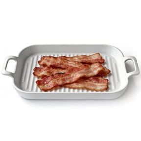 Microwave Bacon Cooker - Premium White Ceramic Tray for Crispy, Low-Fat Bacon, Sausages & Snacks, Microwave-Safe Dish with Ridged Design for Even Cooking, Easy-to-Clean Non-Stick Surface(BC-02)