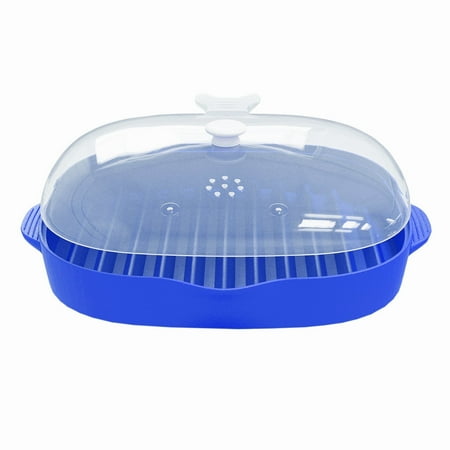 Microwave Bacon Rack, Bacon Grill Tray, Multifunctional Steamer for Cooking Food and Vegetables,Bacon Cooker with Splatter Lid, Large Capacity, Suggest Dishwasher Clean.(Blue)