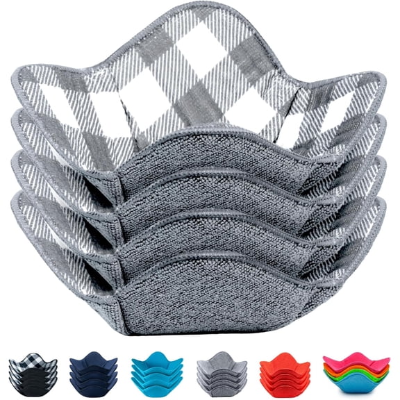 Microwave Bowl Holders Set of 4, Polyester & Polyamide, Potholders, Hot Food, Soup Bowl Cozy, Gray Pattern, Geometric