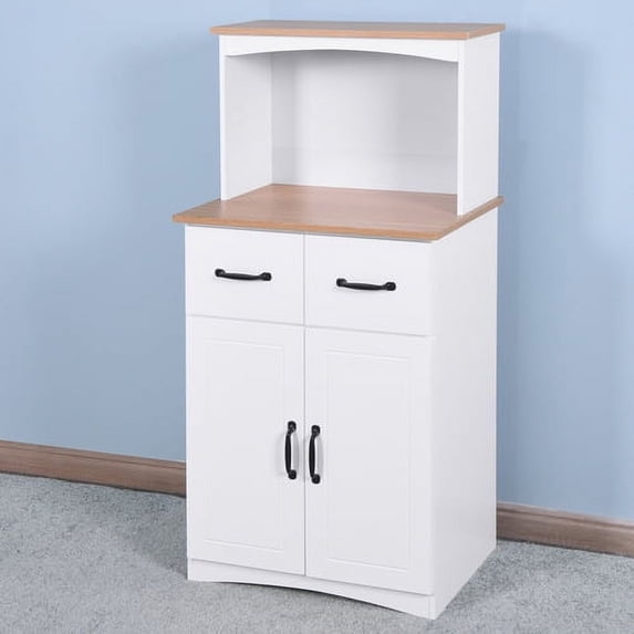 Microwave Cabinet, Kitchen Storage Cabinet with 2 Doors and 2 Drawer, Buffet Cabinet Sideboard with Adjustable Shelves, Microwave Stand Cabinet for Kitchen, Dining Room, White
