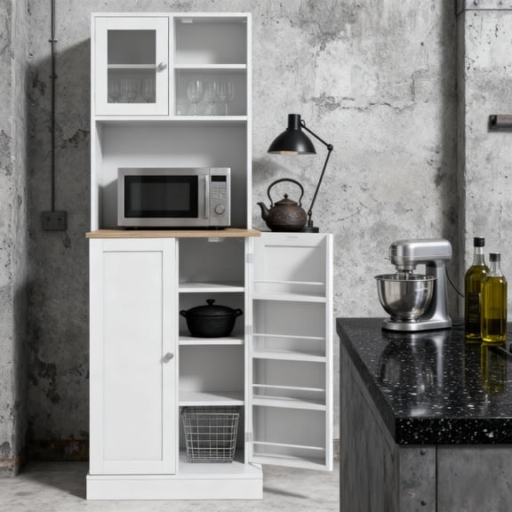 Microwave Cabinet with Adjustable Shelves,Tall Kitchen Pantry Cabinet,Kitchen Hutch