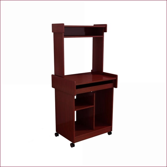 Microwave Cart Coffee Station Computer Cart with Locking Castors Gliding Shelf Hutch | Mahogany | Particle Board+MDF