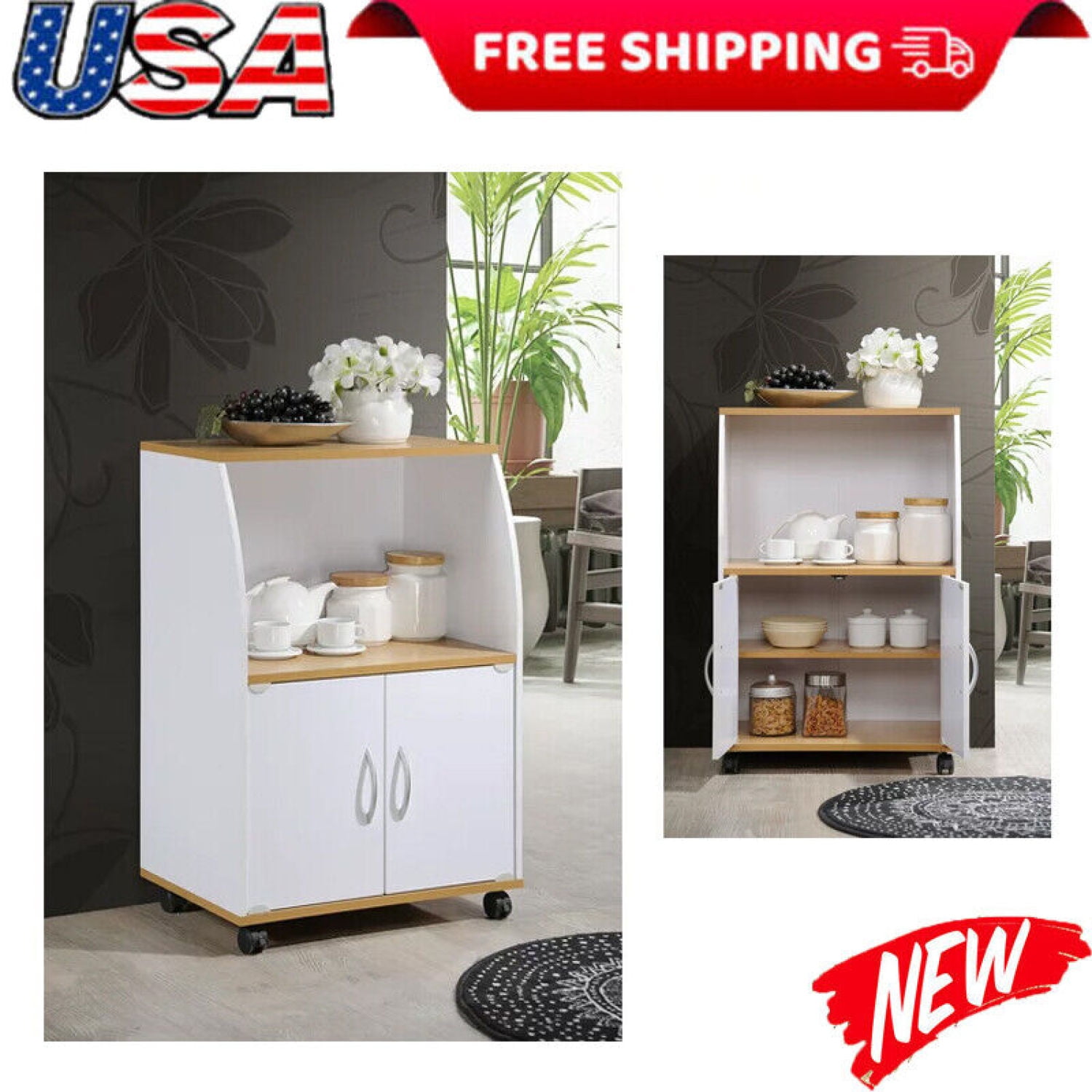 Microwave Cart Organizer Cupboard Pantry Kitchen Storage Shelf