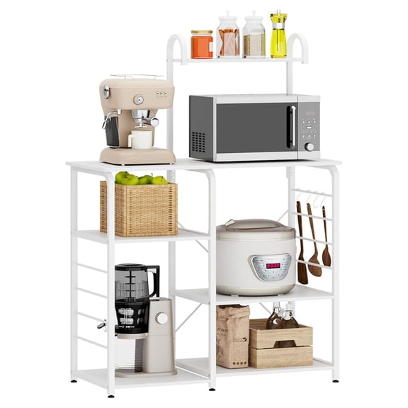 Microwave Cart Stand 35.4 inch Kitchen Utility Rack, 3-Tier + 4-Tier Baker's Rack Spice Organizer, White Kitchen Workstation Shelf