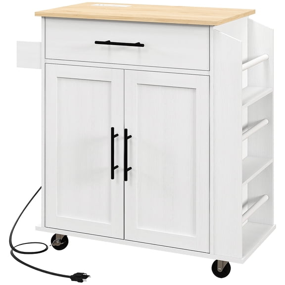 Microwave Cart with AC Outlets | Mobile Storage for Small Kitchens | Charge Devices and Store Essentials