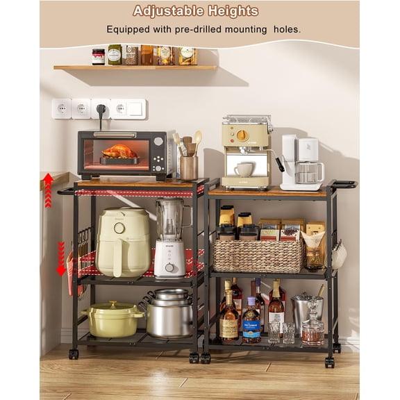 Microwave Cart with Adjustable Shelves 3-Tier Rolling Kitchen Storage