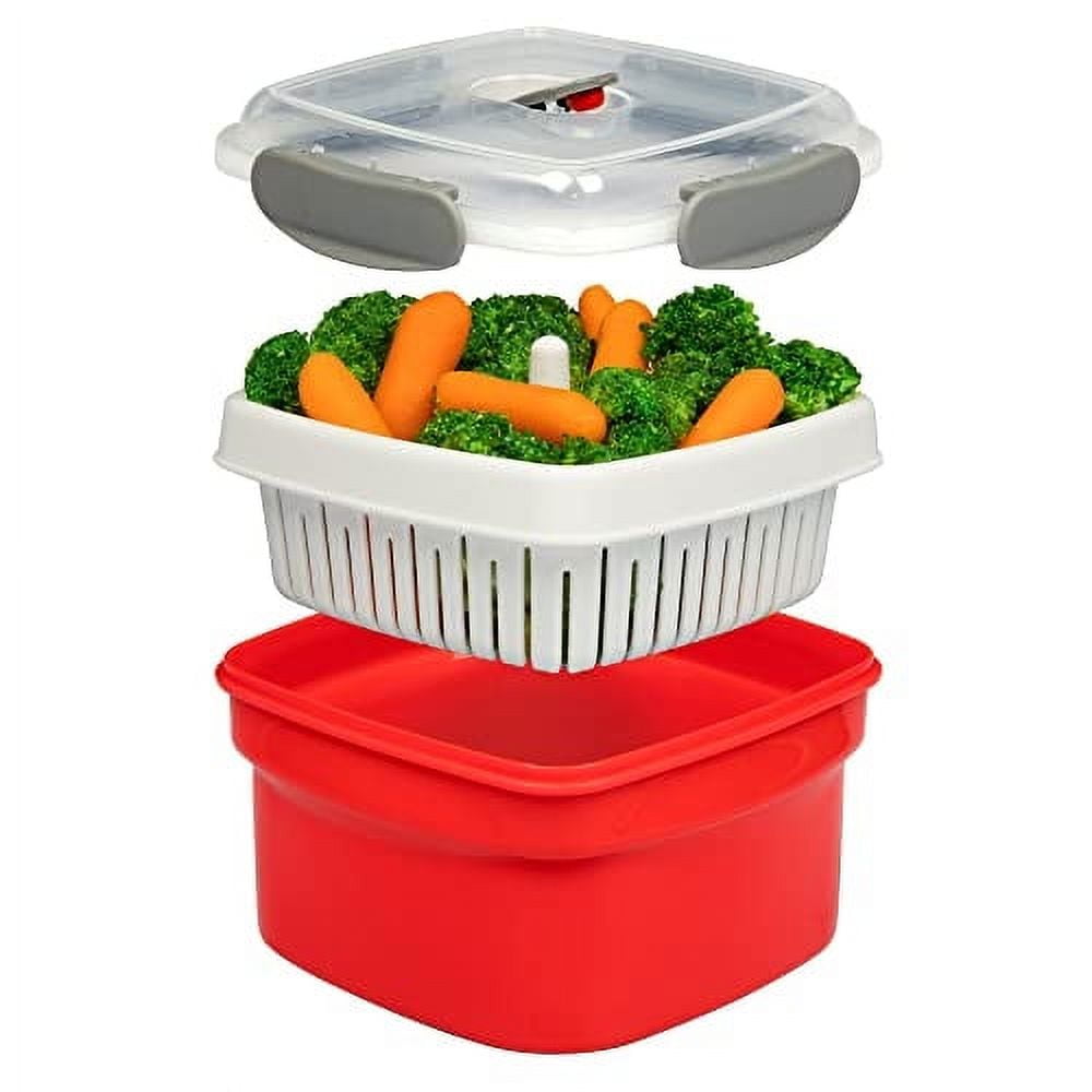 Microwave Cookware Steamer 3 Piece Microwave Cooker w Food Container, Removable Strainer and