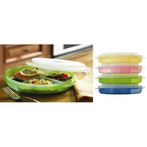 Microwave Divided Plates With Vented Lids - (Set of 4 pink, green, blue and yellow)