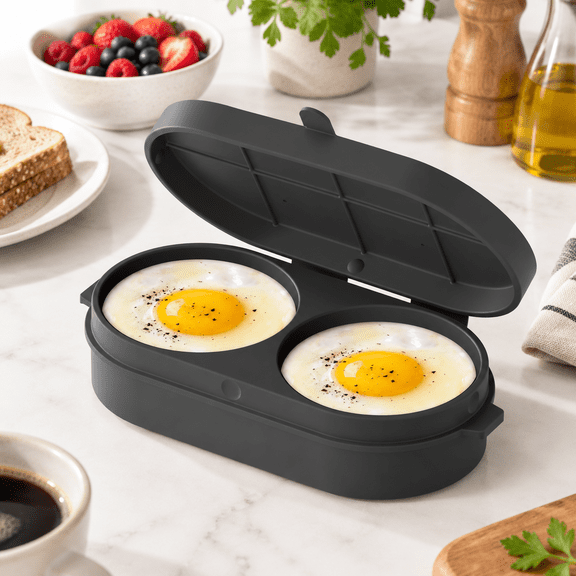 Microwave Egg Bite Maker Cooker, Grey, Safe for Oven Air Fryer, for Breakfast Sandwiches and Scrambled Eggs