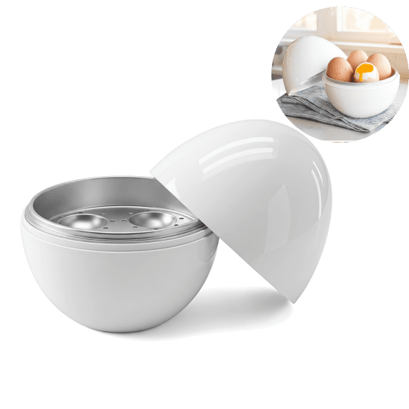 Microwave Egg Cooker, 4 Egg Steamer for Hard & Soft Boiled Eggs, BPA-Free with Water Reservoir for Home, Dorm & Office, White