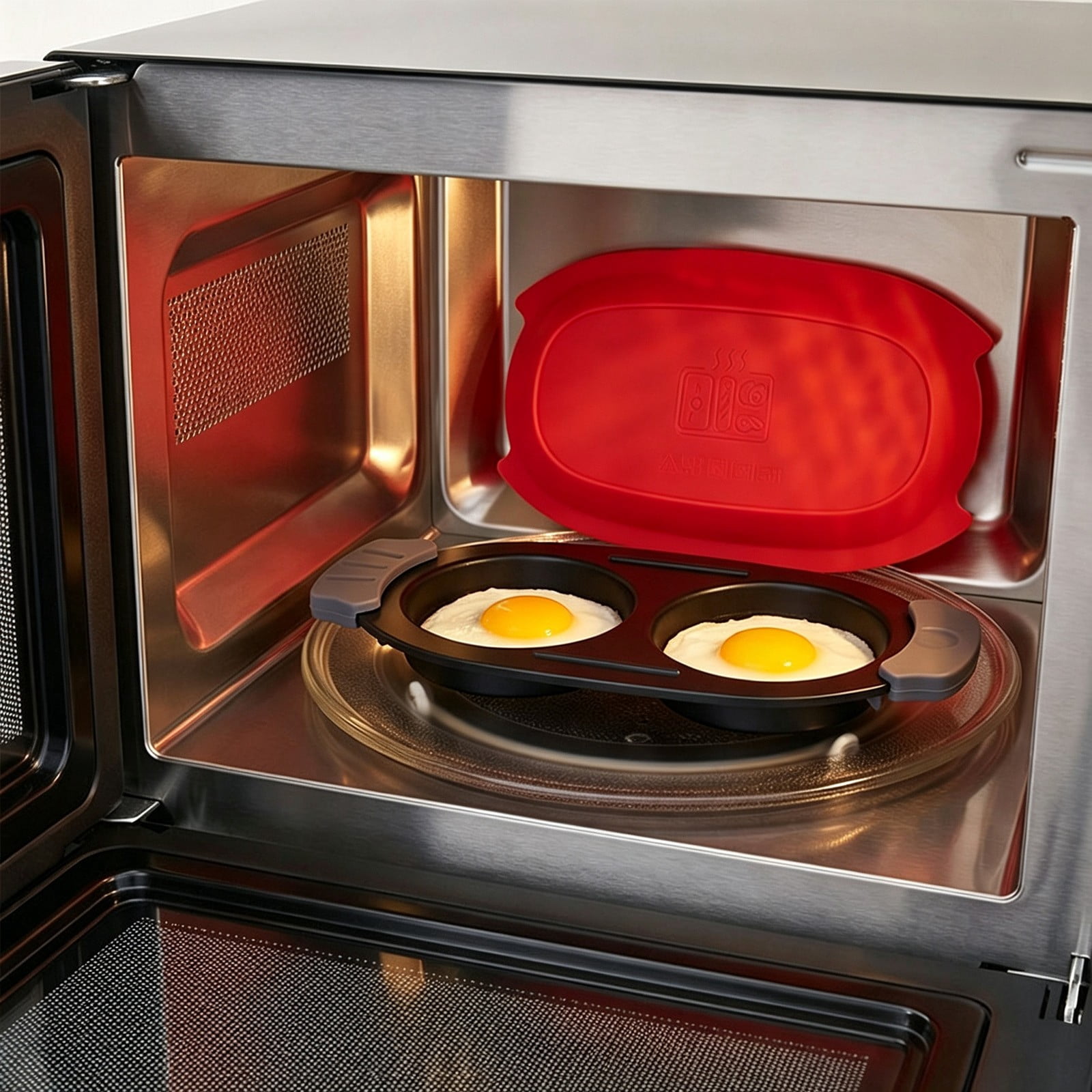 Microwave Egg Cooker 2 Cavity Silicone Lid Poacher, Non Stick Fast ...