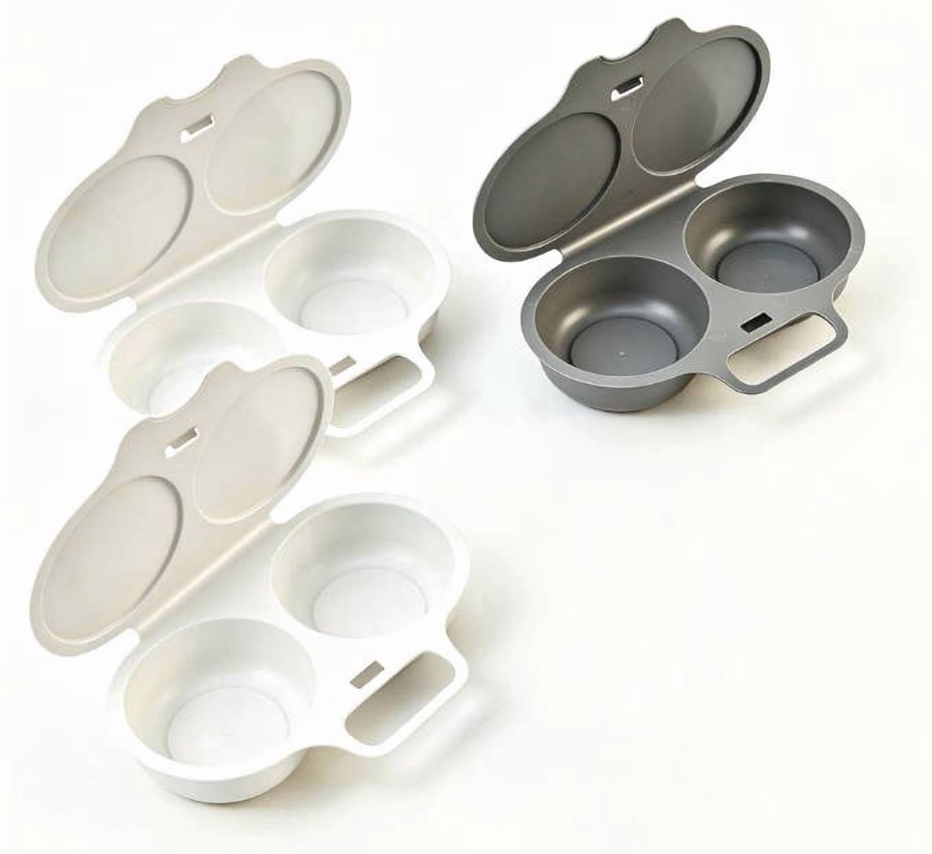 Microwave Egg Cooker 3 Pcs Double Cavity Egg Poacher With Lid Handle ...
