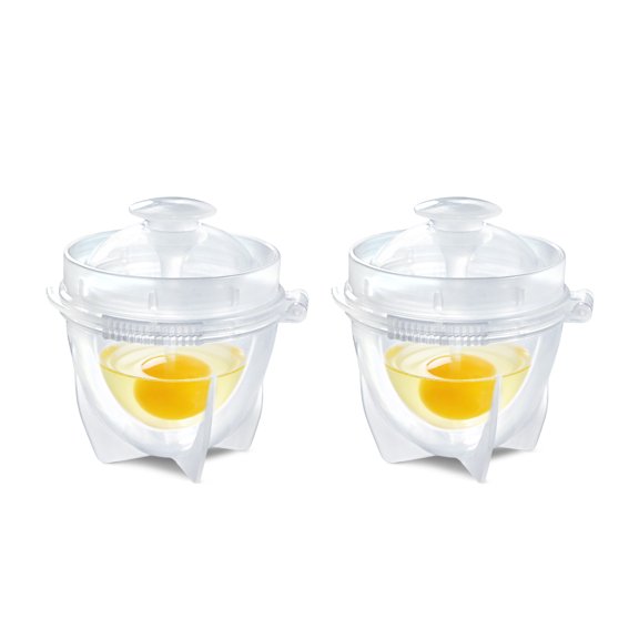 Microwave Egg Cooker & Hard Boiled Egg Maker (No Shell) - Egg Pops, Egg Poacher Cups with Lids for Quick Breakfast, Salad & Deviled Eggs - Double Walled Rapid Steamer Boiler Gadget, 2Pcs