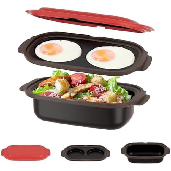 Microwave Egg Cooker & Microwave Grill Pan 3 Pcs with Lid for Grilling, Browning, and Crisping Vegetables, Sandwich, & Meat, Microwave Nonstick Cookware for Quick, Healthy Meals