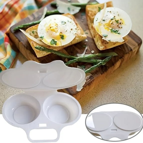 Microwave Egg Cooker Set of 2, Plastic 2 Cup Egg Poachers With Silicone ...