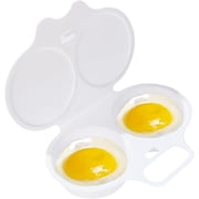 Crazyview Microwave Egg Poacher, 13 x 5 cm, 2-Cavity Non-stick Cooker with Lid, Double Drain Poached Cups Cookware, White