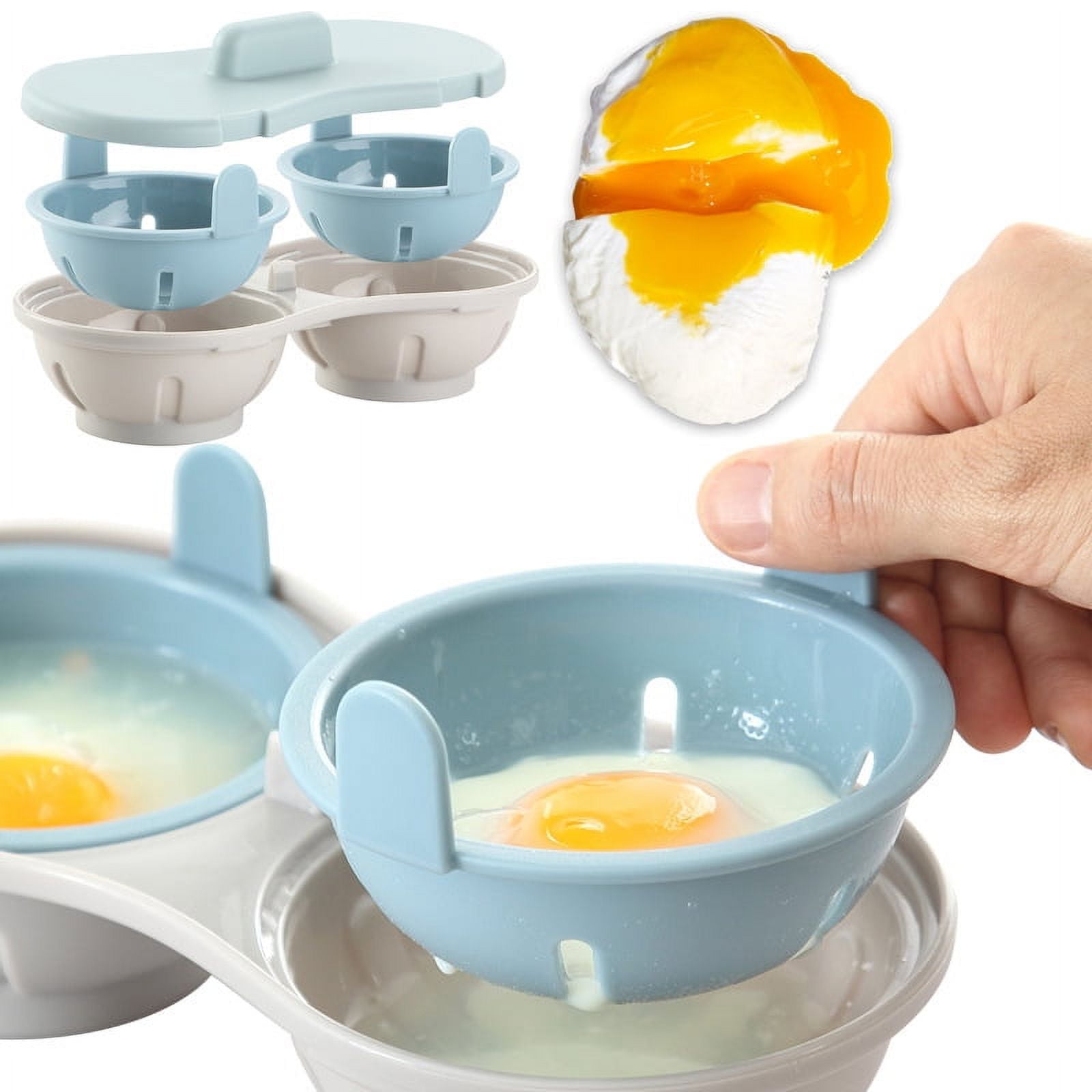 Microwave Egg Poacher- Silicone Double Egg Poaching Cups, Egg Maker  Poached, Egg Steamer Kitchen Gadget (Orange)