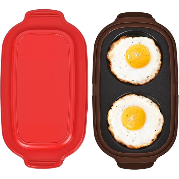 Microwave Egg Poacher & Cooker for 2 Eggs  Multi-Use Fryer with Silicone Lid, Makes Bacon, Omelets & Breakfast Sandwiches | Dishwasher Safe, BPA-Free, Portable for Dorm, Travel, Office (Red)