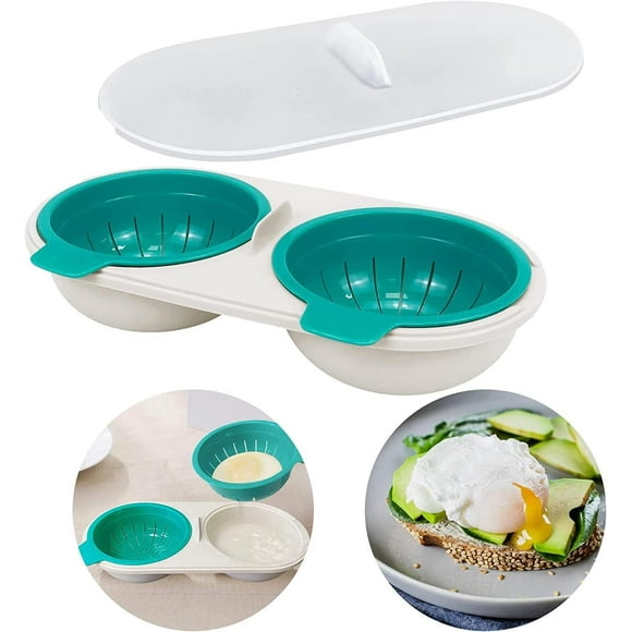 Microwave Egg Poacher Double Cup Egg Bowl Cooker Steamer High Capacity 2 Cups Design Cookware Draining Eggs Basket Boiler BPA Free for Ovens