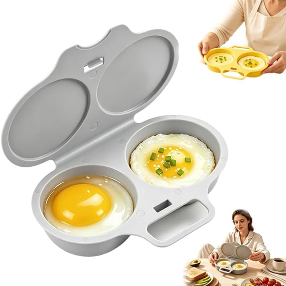 Microwave Egg Poacher, Dual Cavity Egg Cooker for 2 Eggs with Lid and Handle, Microwave Poached Egg Maker for Breakfast and Meal Prep