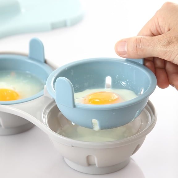 Microwave Egg Poacher Egg Cooker Microwavable 2 Cavity Eggs Poacher Steamer Cookware Double Layer Microwave Boiled Eggs Maker for Egg McMuffin Hamburg Breakfast Sandwiches Easy to Cook(Blue)