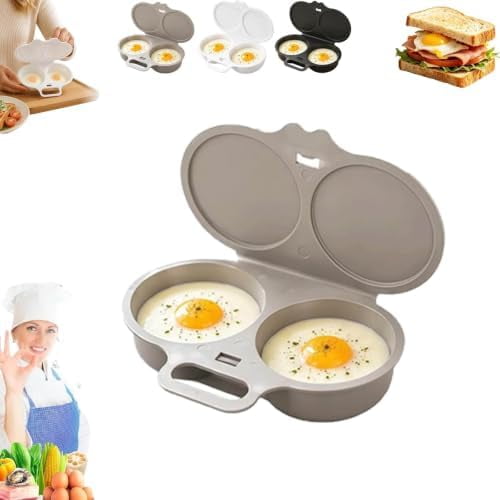 Microwave Egg Poacher for 2 Eggs with Lid & Handle, Dual Cavity Cooker