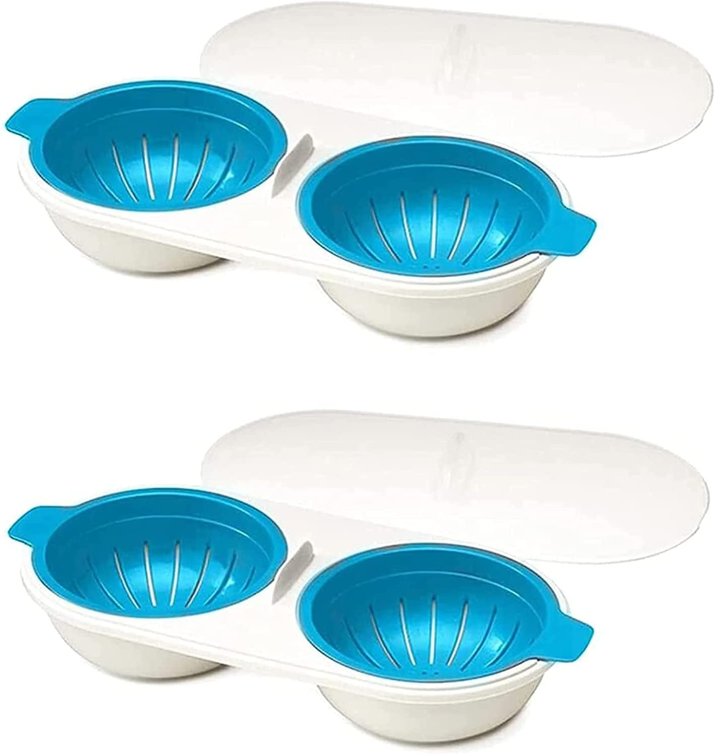 Microwave Egg Poachers Double Cup Egg Boiler Draining Egg Boiler Non-Stick Feature Microwave Ovens Cooking Tools Steamer Kitchen Gadget