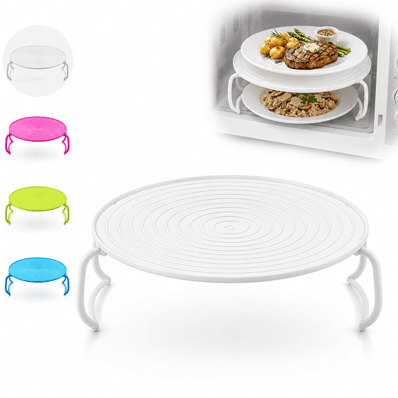 Microwave Folding Tray, 2 Tier Stackable Rack for Kitchen Meals, Foldable Microwave Plate Holder with Ventilated PP Design for Food Organization