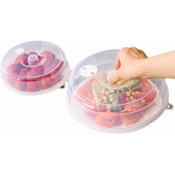 Microwave Food Covers Set of 2, Ventilated Splatter Guard with Transparent PP Lids for Kitchen Cooking and Heating, Large & Small Sizes, Dishwasher Safe