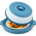 thumbnail image 1 of Microwave Food Splatter Cover & Base Mat,10.5 Inch Large Plastic & Silicone Vented Collapsible Guard Lid, Plate Holder & Kitchen Colander for Meal (Blue), 1 of 14